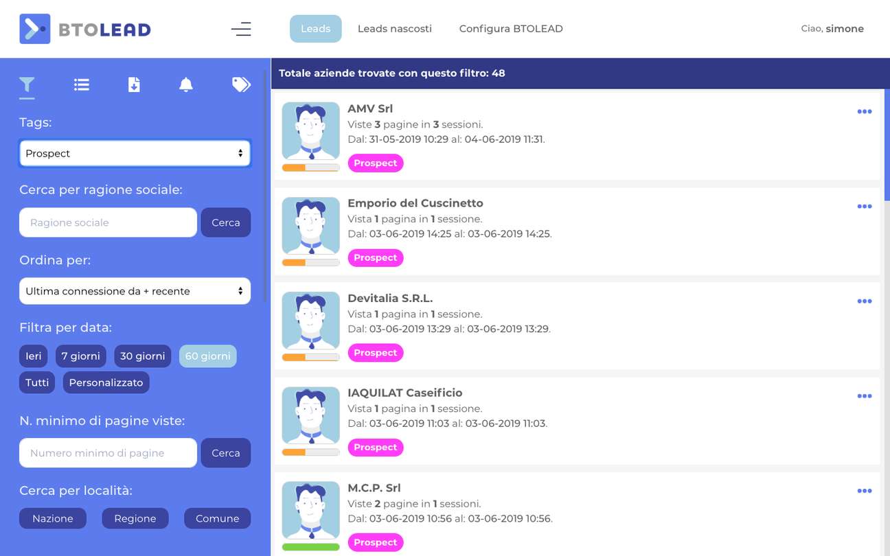 Recupera lo storico delle informazioni